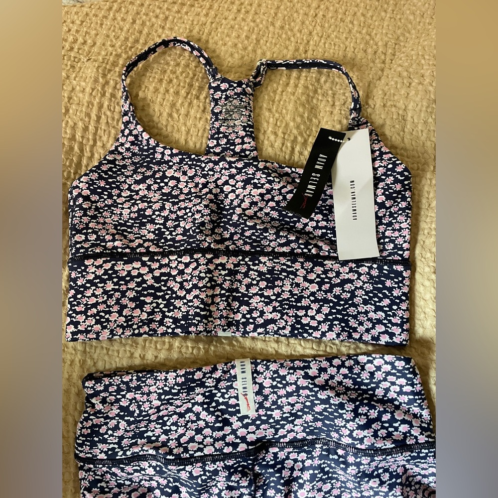 Adam Selman Navy & Pink Floral Racerback sports bralette and pants set